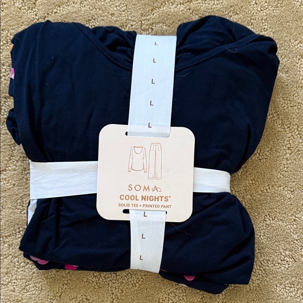 Soma Cool Nights Navy Tee and Polka Print Pajama Set